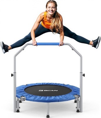 Foldable Fitness Trampoline Rebounder w Adjustable Handle Adult Exercise