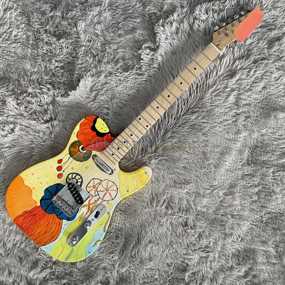 Factory Hand Painted Lotus Flowers Telecaster Transparent