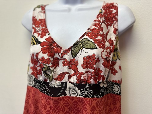 CAbi #948 XS Red Floral Butterfly Empire Tie Back Silk Blouse Shirt Top - Picture 2 of 14