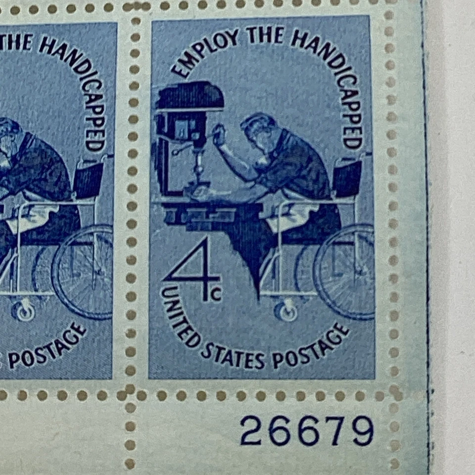 MNH 1960s Employ The Handicapped 4¢ U.S. Postage 4 Stamp Plate Block 26679 - Image 2 of 4