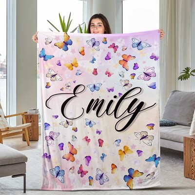 Personalized Butterfly Blanket, Butterflies & Flower Blanket, Custom Name Soft