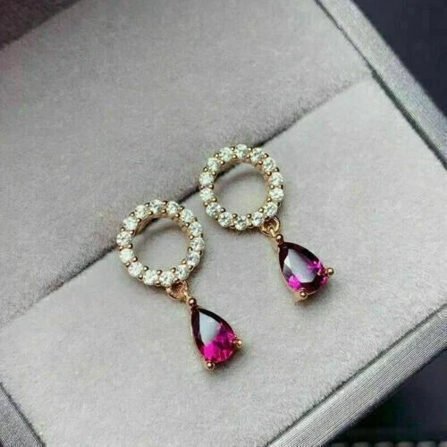 Pear Lab-Created Pink Ruby Pretty Drop/Dangle Earrings In 14k Rose Gold Plated - Image 4 of 4