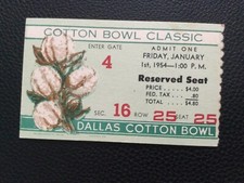 1954 ALABAMA RICE COTTON BOWL FOOTBALL GAME TICKET STUB CRIMSON TIDE OWLS