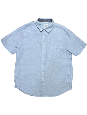 Panama Jack Light Blue 100% Linen Button Up Shirt Men Sz L Short Sleeve Preppy