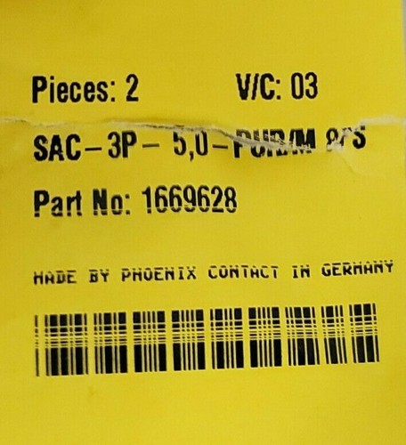 BEUTEL MIT 2 PHOENIX CONTACT SAC-3P- 5,0-PUR/M 8FS KABEL P/N: 1669628 - Bild 2 von 2