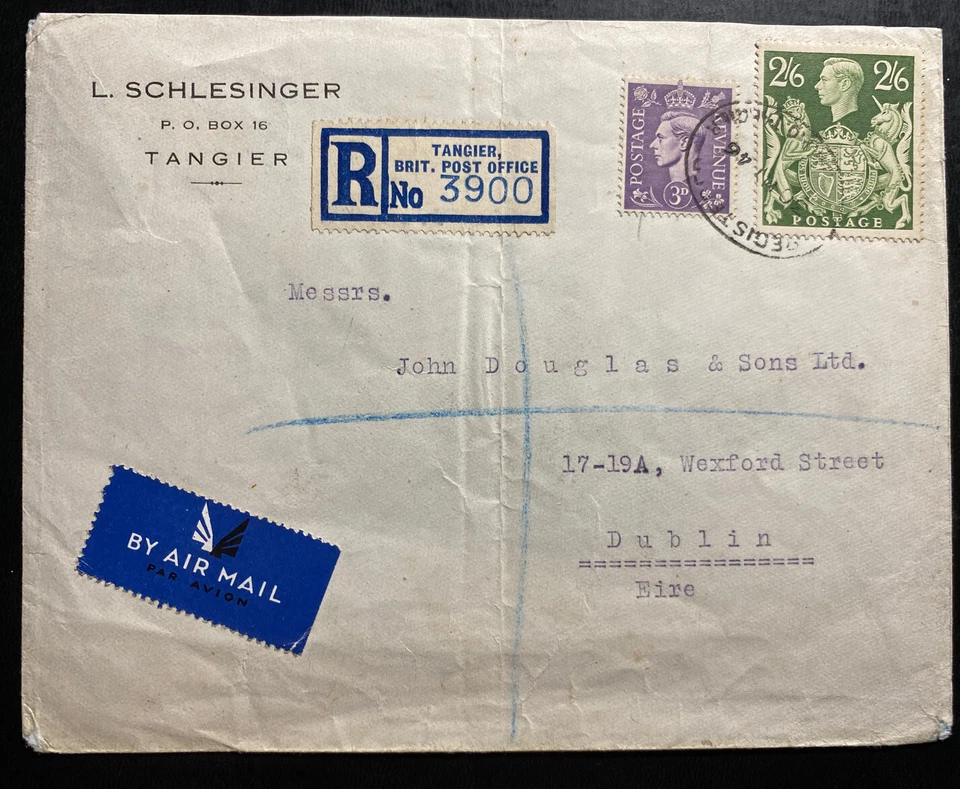 1946 Tangier British Agencies Morocco Postwar Airmail Cover To Dublin Ireland - Image 2 of 3