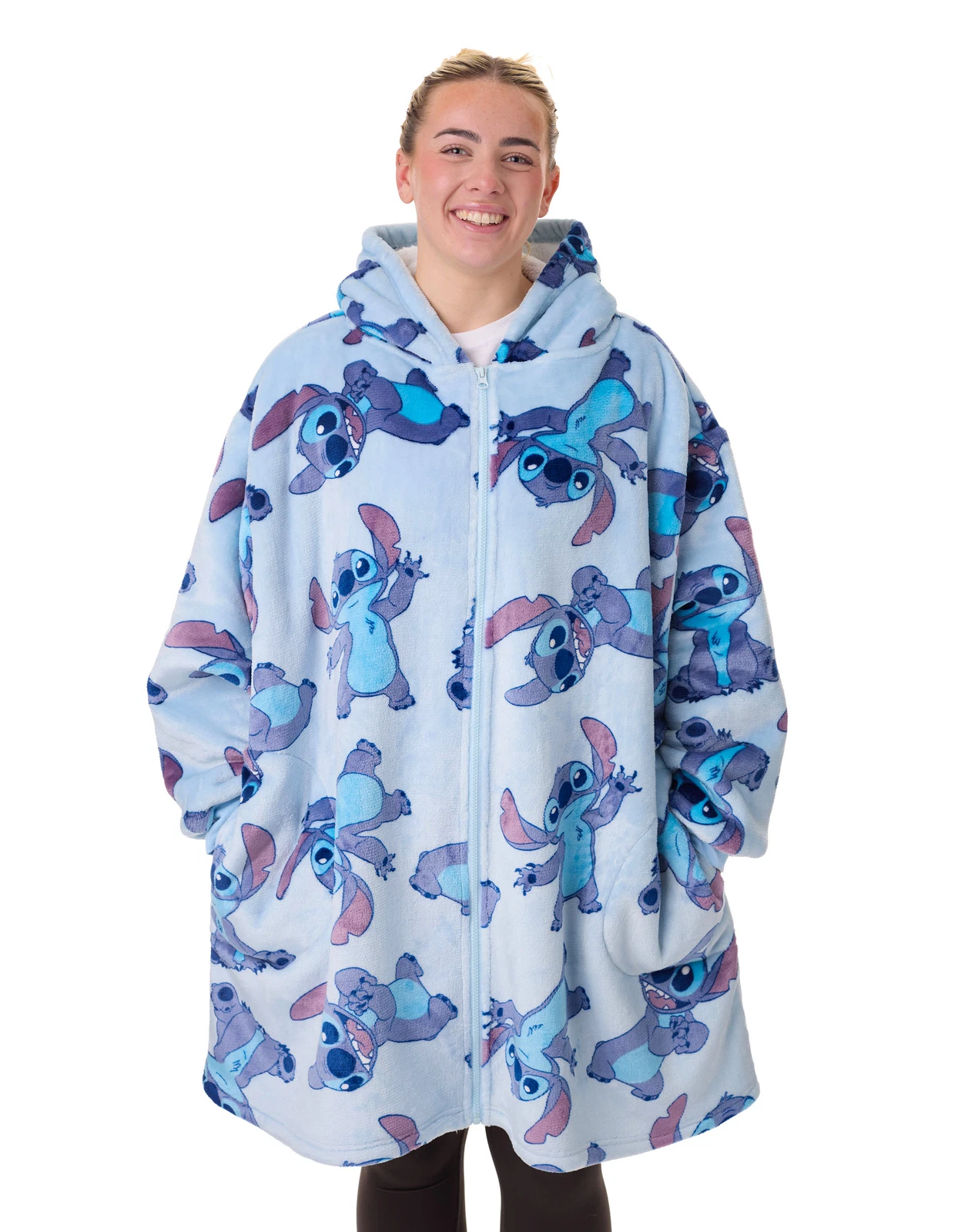 Disney Blue Stitch Character Zip Through Blanket Hoodie Womens