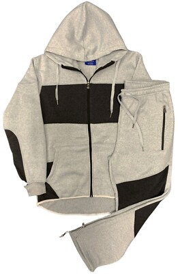 Men 2-Piece sweatsuit Sweat Jacket Sweatpants Winter Fleece Suit 