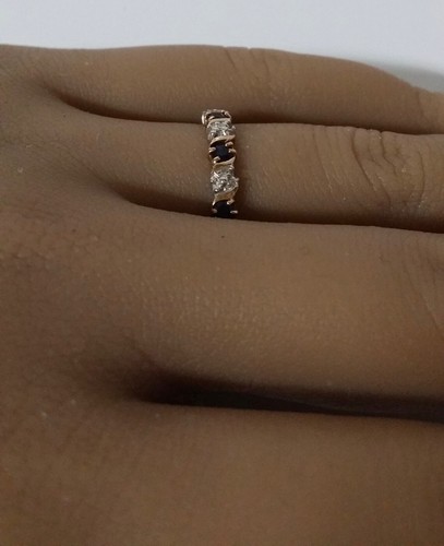 10K Yellow Gold Genuine Diamond Sapphire Ladies Ring Size 6.25 Signed IHL - Picture 4 of 11