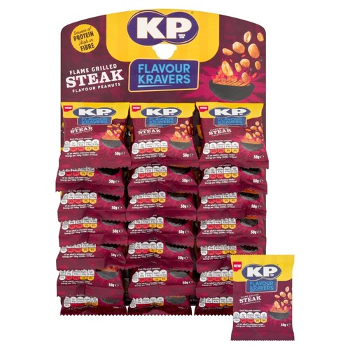KP Flavour Kravers Flame Grilled Steak Peanuts 21x50g - Picture 3 of 6