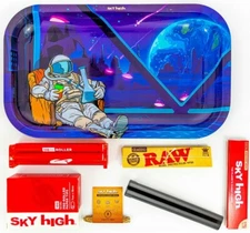 Metal Rolling Tray Astronaut Combo Bundle Kit RAW, SKY HIGH Gift Pack #22 King