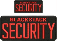 BLACKSTACK SECURITY EMBROIDERY PATCH 4X10 AND 2X5 VELCR@ ON BACK RED ON BLACK