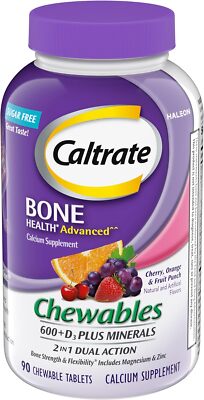 Caltrate Chewables 600 +D3 Plus Minerals Calcium and Vitamin D, Sugar Free, Cher