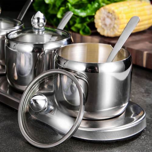 Set 3 Pots Assaisonnement Magnétiques Acier Inox – Sel, Poivre, Sucre Avec Maille Fine – Idéal Cuisine & Barbecue
