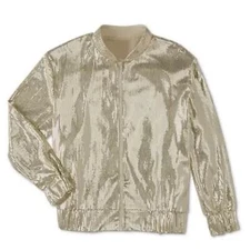 Serra Gold Sequin Bomber Joggers Pants Track Set Size Large Glam Glitzy Disco