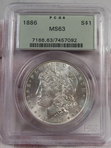 BU 1886 Silver Morgan Dollar PCGS MS63 OGH (Old Green Holder).  #9