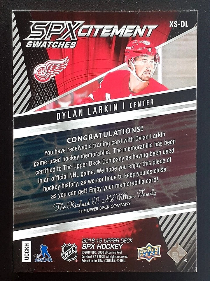 DYLAN LARKIN JERSEY 2018-19 SPX SPXCITEMENT SWATCHES 18-19 NO XS-DL       1426 - Image 2 of 2