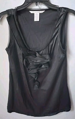 Diane Von Furstenberg Silk Cami Imara Black Sleeveless Tank Rossette Top size 2
