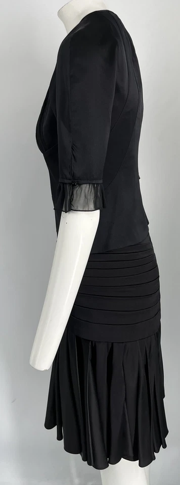 Zac Posen Black Silk 3/4 Sleeve Ruffle Hem Shirt+Pleated Skirt Set sz 6 - Image 2 of 4