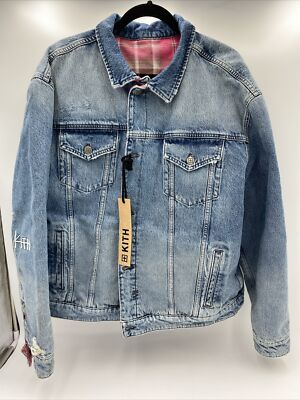 ジャケット・アウター KITH distressed DENIM JACKET light blue Kith Centre Denim Jacket - Light Indigo