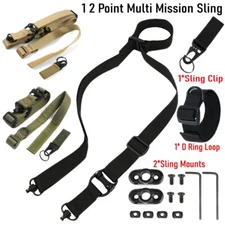 Tactical Quick Detach QD 1 2 Point Multi Mission Rifle Sling W/ D Ring&Mount Set