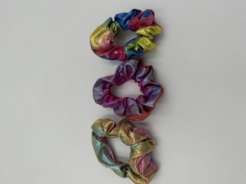 3 shiny multi coloured hair scrunchies,hair ties, hair bobble for girls/women. - Picture 2 of 2