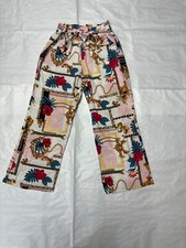 Wide leg rayon printed pants by Guess, elastic back, front tie size L