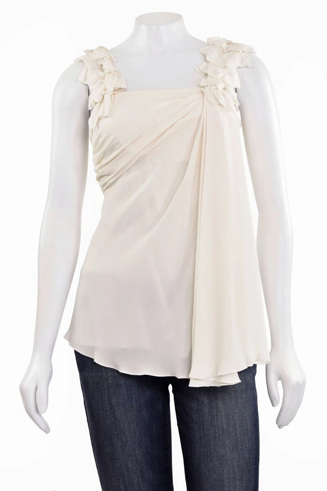 * * 出售!** Robert Rodriguez 白色不对称 100% 真丝衬衫上衣,尺寸 0 — 第 2/4 张图片