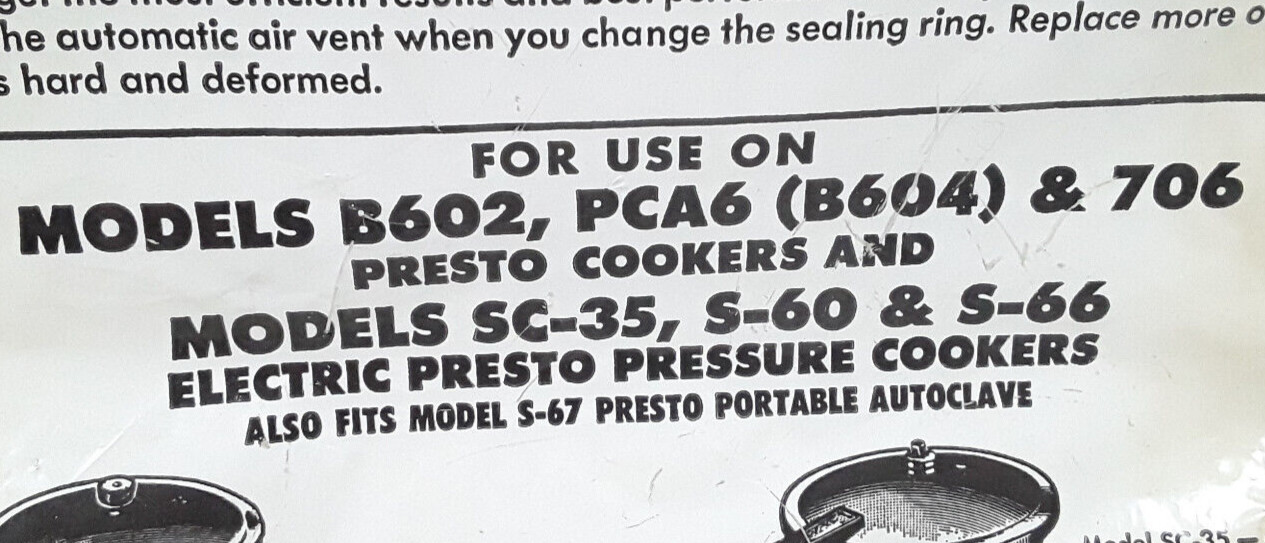 Presto Pressure Cooker Sealing Ring #1379 6Qt 4Qt B602 B602 706 SC-35 S-60 S-66