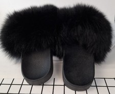 Woman's Black fluffy fur slide sandals SZ 10 M