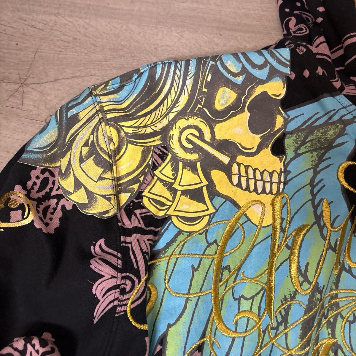 Rare Vintage Christian Audigier Zip Up All Over Print Rhinestone