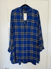 ZARA Blue Plaid Button-Down Shirtdress