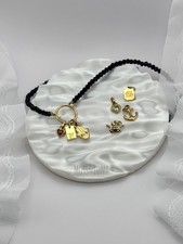 Personalized Black Bead Charm Necklace | Initial, Zodiac, Birthstone
