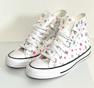 Converse Chuck Taylor Hi Sneakers White Pink Canvas Shoes Kid Size