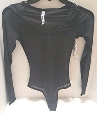 Steve Madden Women's Black Mesh Bodysuit Long Sleeve Sheer Snaps Sz S 11841 NWT