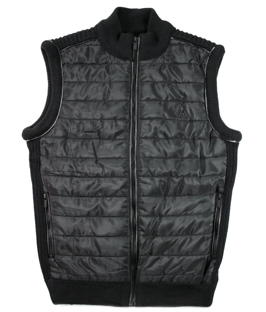 Marc Asher Vest Mens M Puffer Quilted Sweater Knit Lightweight Full Zip Black