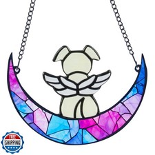 Stained Glass Angle Dog Memorial Suncatcher for Loss of Dog Sympathy Gifts, D