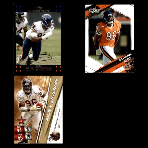 Alex Brown Lot 3 Different Football Cards 2007-2010 Chicago Bears/NO Saints