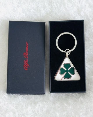 Alfa Romeo Quadrifoglio Cloverleaf Metal Keyring Keychain with Gift Box White - Image 1 of 4