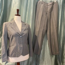 Talbots Petites Women's Size 8 Grey 100 Pure Silk 2 Piece Pant Suit Set Classic