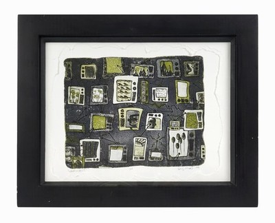 1998 ''What's on @ 2?'' Serigraph on Paper Print Pop Art TV Television Black White