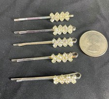 Silver Crystal Rhinestone Bridal Hair Pins Wedding Prom Set of 5 NEW
