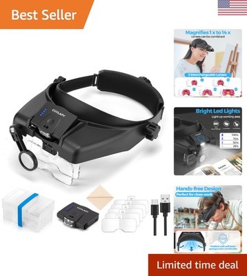 Hands-Free LED Magnifying Glasses with 1x-14x Magnification - Perfect for Crafts
