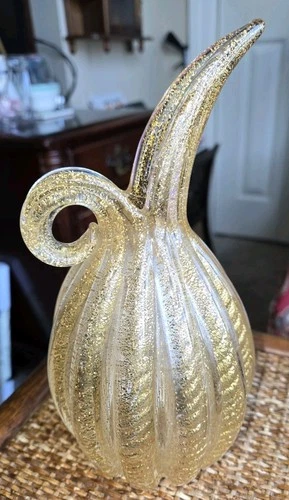 Barovier Toso Coronato D'oro Murano Art Glass Gold Flecks Vase Pitcher Ewer VTG