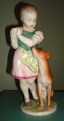 Herend Girl with Pointer Dog 5429 Envious -- 8 3/8''