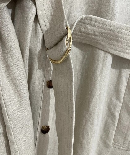 ZARA ABITO MINI CAMICIA CON CINTURA BEIGE COLLETTO CON RISVOLTO MISTO LINO TAGLIA L - Foto 5 di 14