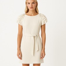 00s Imperial Vintage White Belted Sheath Dress 