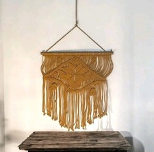 36  Yellow Mustard Macrame Rope Wall Hanging Retro Hippie Boho Knotted Art