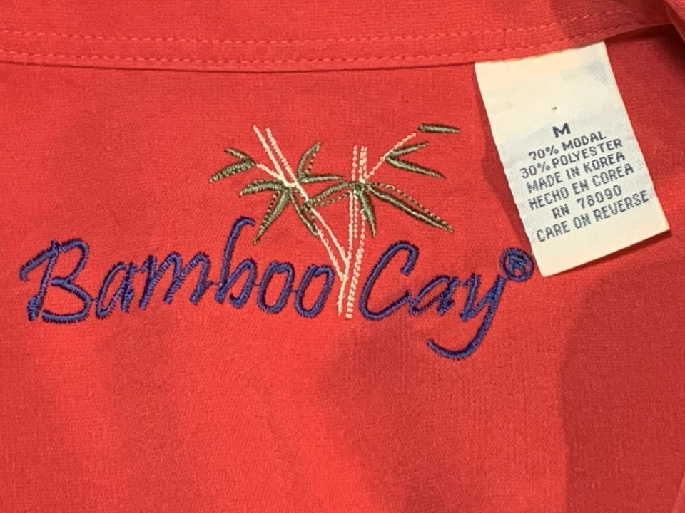 Vintage Embroidered Bamboo Cay 70% Modal Santa's Sleigh Palm Tree Hawaiian M - Image 3 of 4