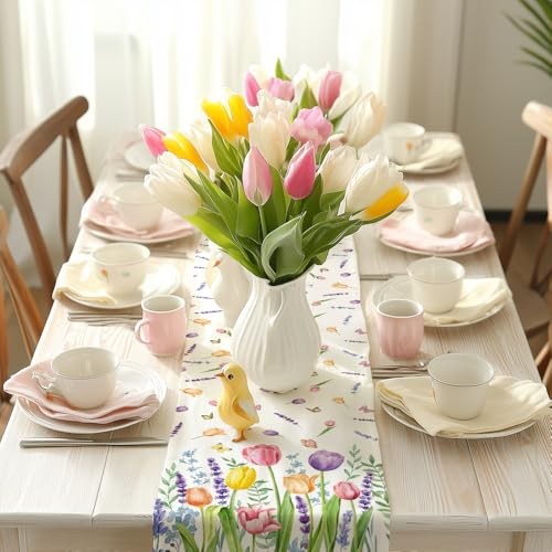 Runner da Tavolo Spring Lavanda Tulipano 90x13 Pollici, Runner da Tavolo - 13"X90" Beige - Foto 4 di 5